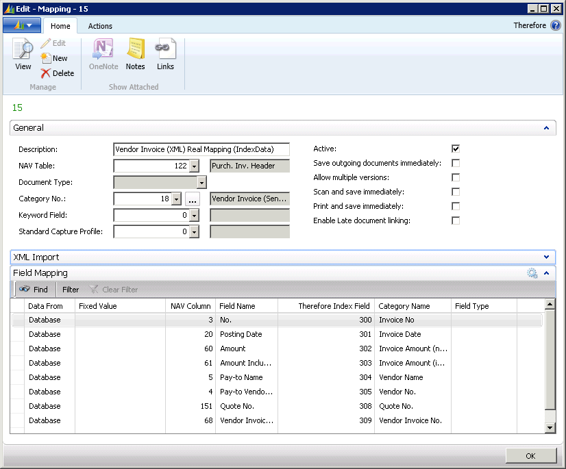 Figure 42: Mapping No. 15 (Transferring purchase invoice index data from Navision to Therefore™)