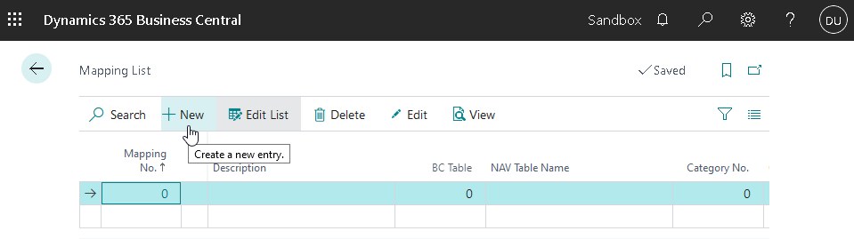 The "New" option under Setup > Mappings > New creates a new entry The "New" option under Setup > Mappings > New creates a new entry