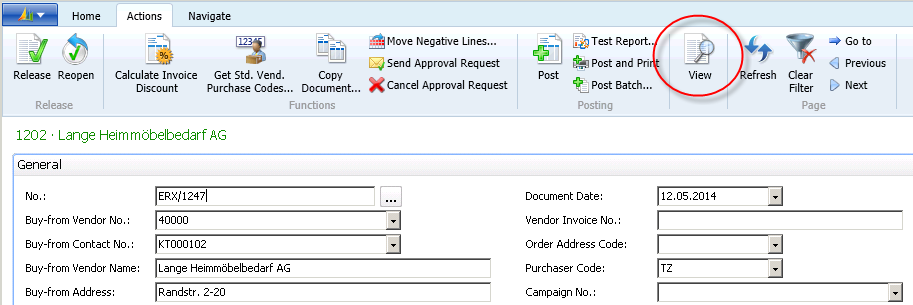 Figure 41: Purchase Invoice (Card) – Therefore™function: View Figure 41: Purchase Invoice (Card) – Therefore™function: View