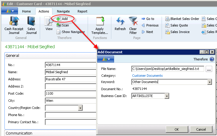 Figure 9: Addition of new Therefore⢠documents (Customer Card) Figure 9: Addition of new Therefore⢠documents (Customer Card)