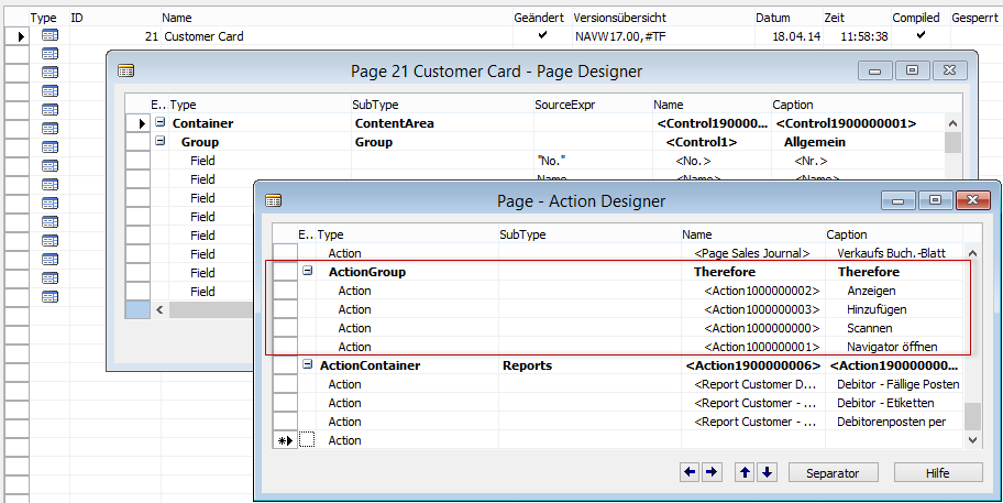 Figure 1: Page 21 (Customer Card) Action Designer Figure 1: Page 21 (Customer Card) Action Designer