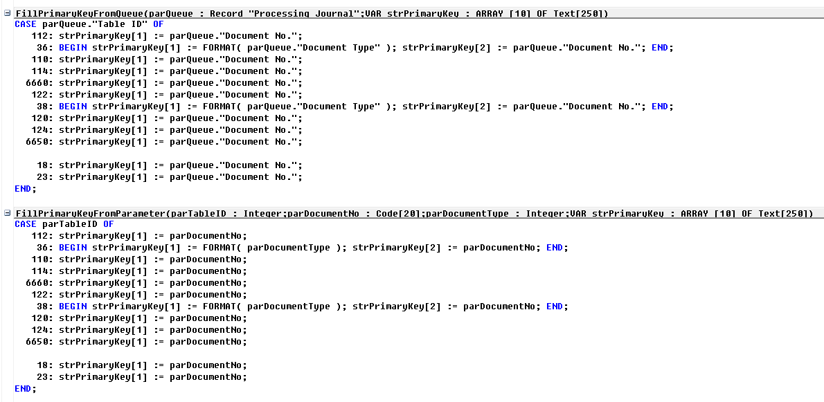 Figure 9: Codeunit 52101149 (Functions FillPrimaryKeyFromQueque() and FillPrimaryKeyFromParameter() ) Figure 9: Codeunit 52101149 (Functions FillPrimaryKeyFromQueque() and FillPrimaryKeyFromParameter() )