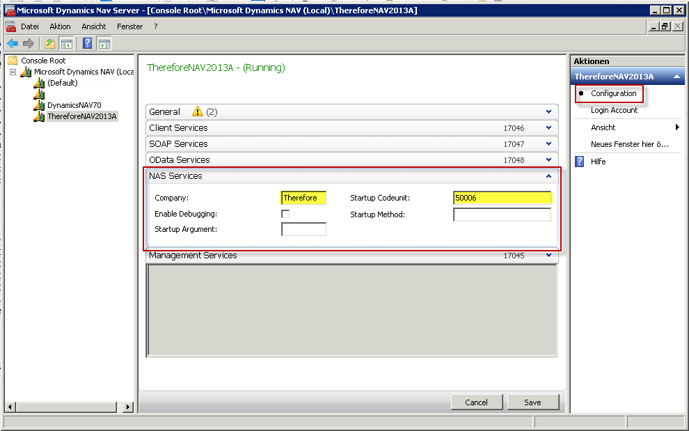Figure 25: Configuration of Microsoft Dynamics NAV Server Figure 25: Configuration of Microsoft Dynamics NAV Server