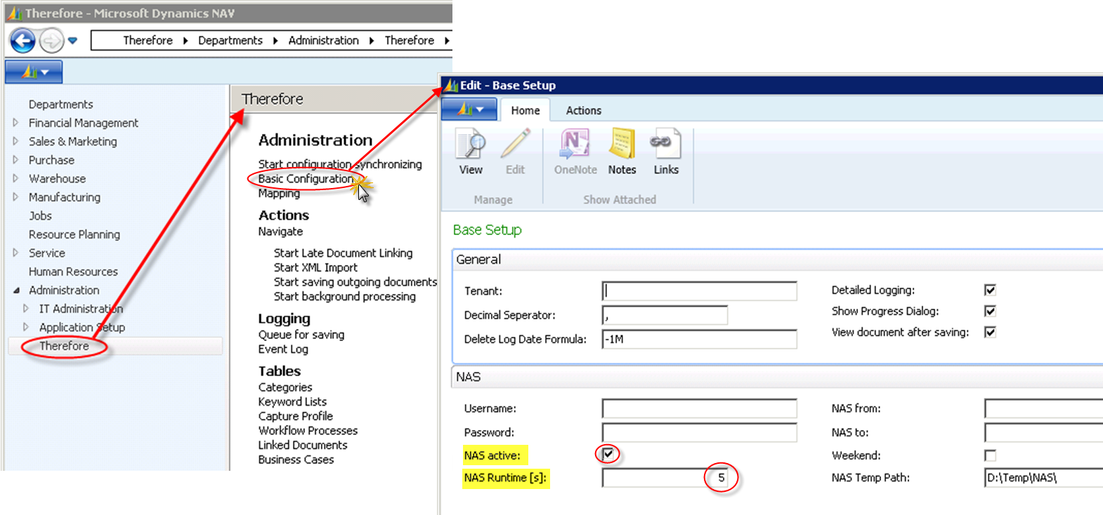 Figure 26: Base Setup – activation of NAS Figure 26: Base Setup – activation of NAS